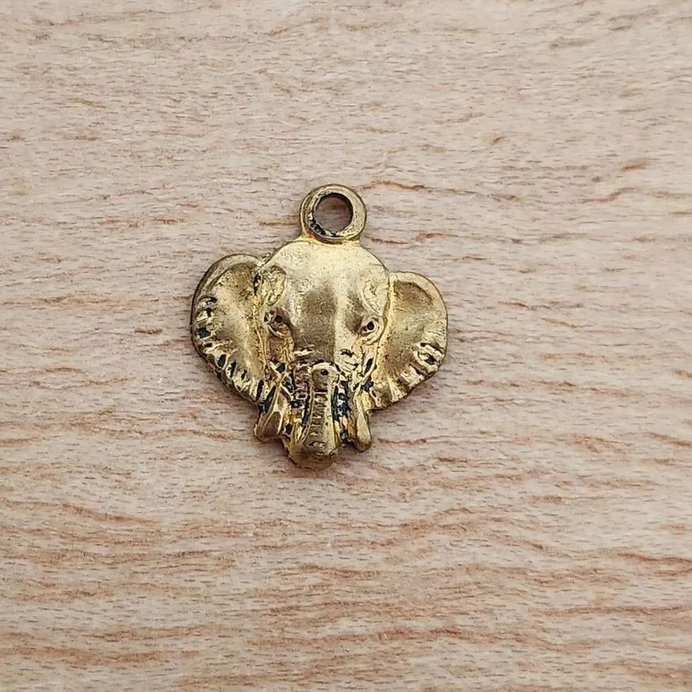 Golden flat faced elephant pendant miniature vintage mini necklace